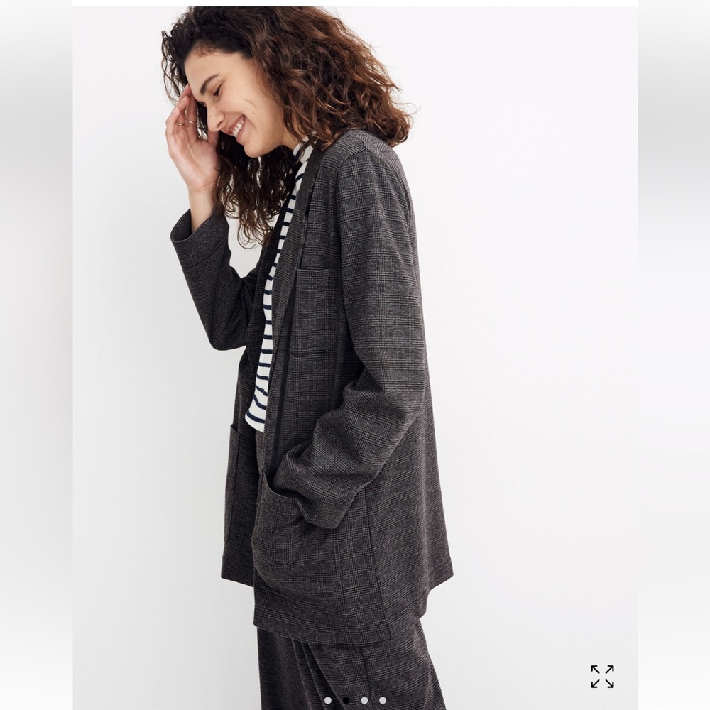 Madewell Glen Plaid Oversized Blazer Gray Open Front Jacket XS